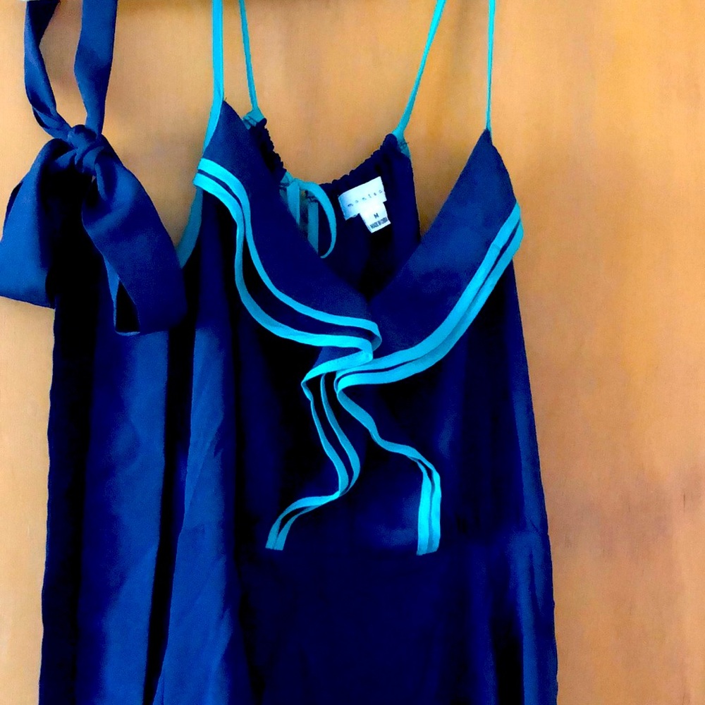NWOT. MONTEAU blue and aqua mini flowing dress
